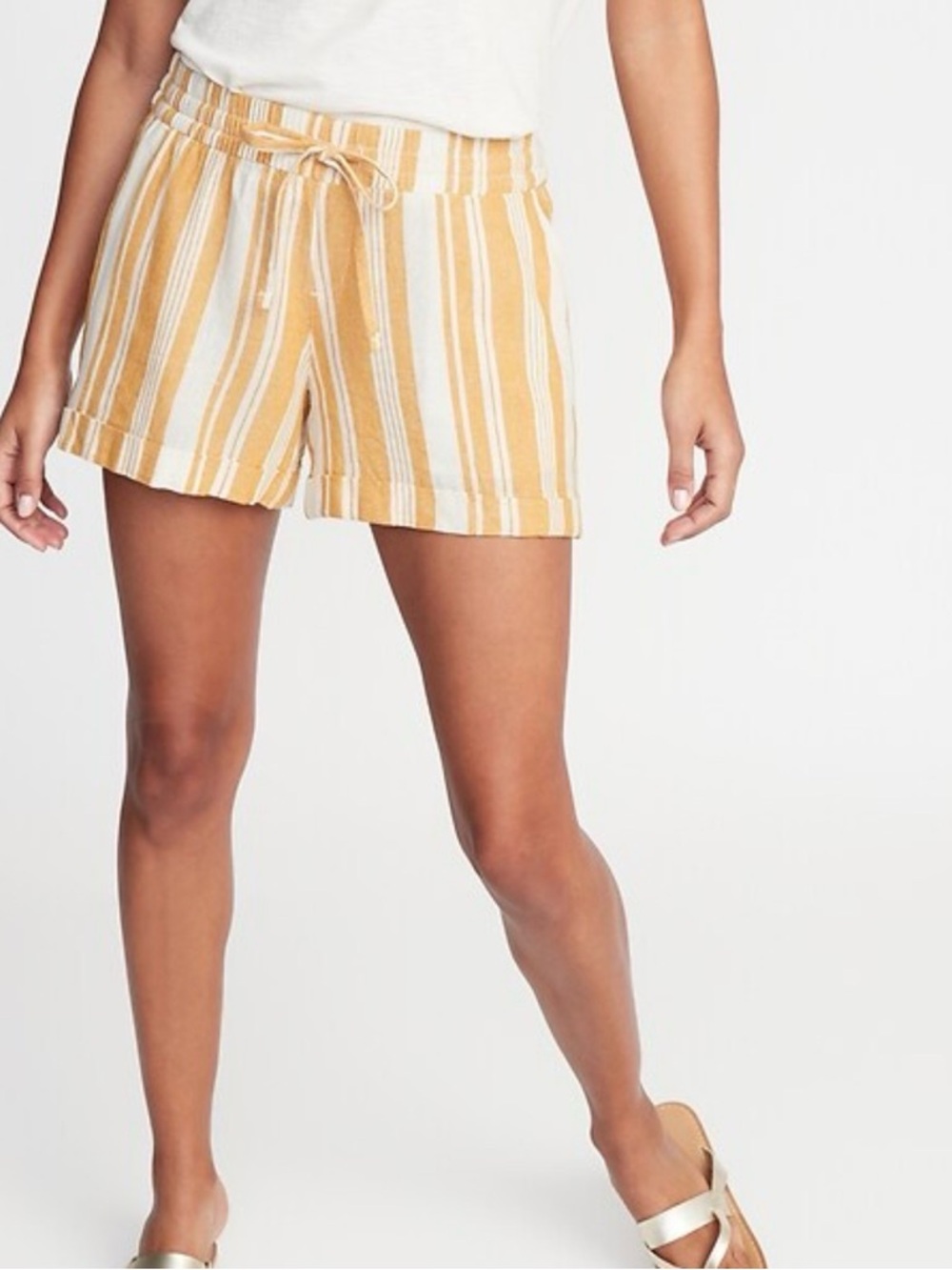 Old Navy Striped Drawstring Linen-Blend Shorts - Yellow/White